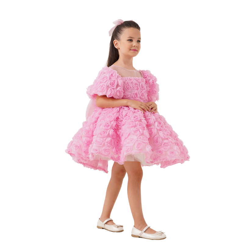 Aurora Rose’ dress paired with matching pink headband, illustrating a complete ensemble for young girls.