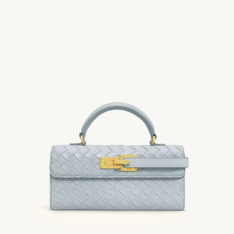 Sky blue woven vegan leather shoulder bag for women