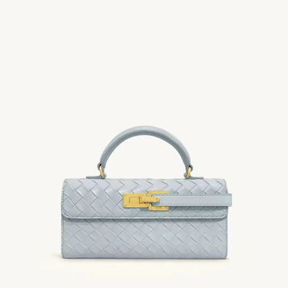 Sky blue woven vegan leather shoulder bag for women
