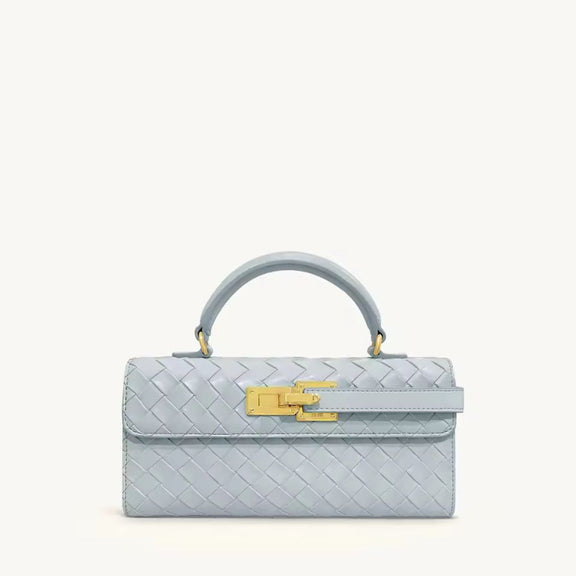 Sky blue woven vegan leather shoulder bag for women