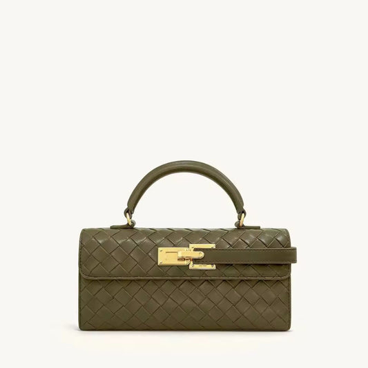 Chic Charm Avelin woven vegan leather shoulder bag with gold hardware