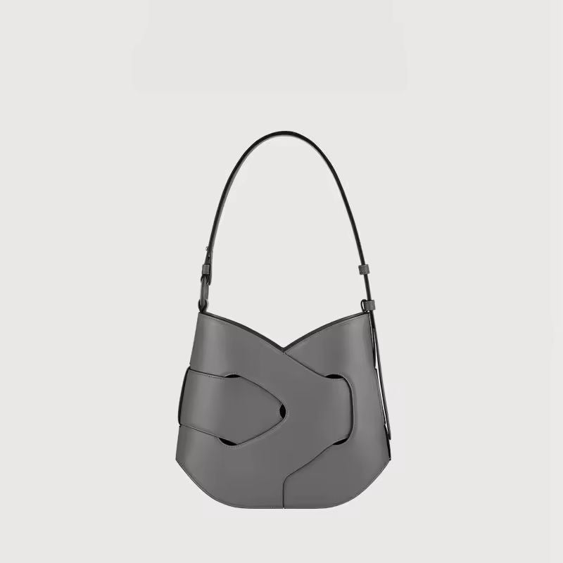 Minimalist genuine leather hobo bag in charcoal grey – Axis designer shoulder bag autumn winter 2025