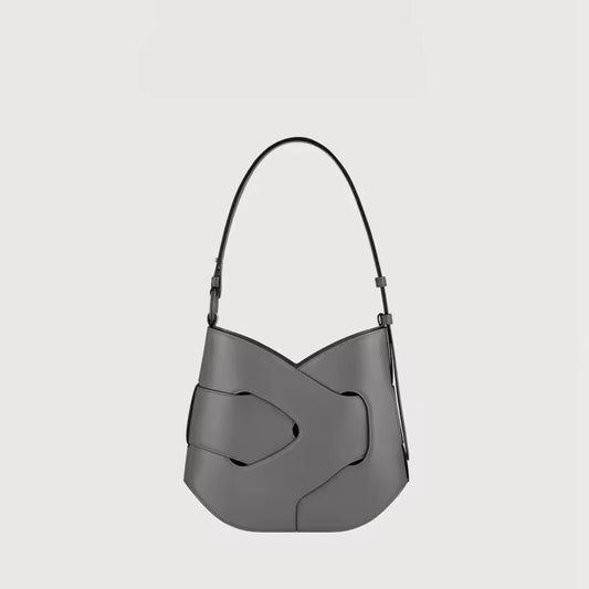 Minimalist genuine leather hobo bag in charcoal grey – Axis designer shoulder bag autumn winter 2025