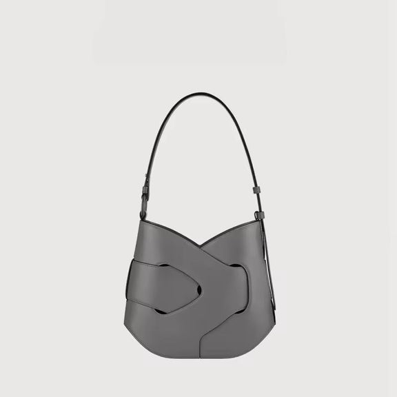Minimalist genuine leather hobo bag in charcoal grey – Axis designer shoulder bag autumn winter 2025