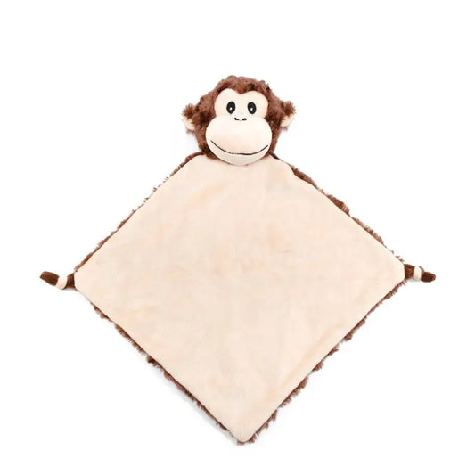 Huggles Baby Cuddle Blanket - Soft, handmade plush cuddle toy with brown body, friendly face, and large black eyes, perfect for babies and toddlers.