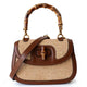 Bamboo Grace designer handbag with real leather and straw, bamboo top handle, crossbody strap, and structured silhouette – elegant summer purse for women, natural woven handbag with high-end fashion design, compact bag for phone and wallet.