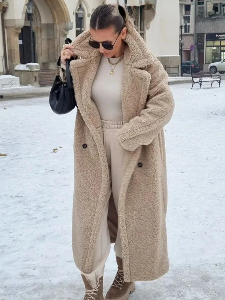 Stylish faux fur coat designed for comfort and elegance in colder months.