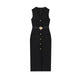 Timeless belted midi dress in brown polyester with gold buttons – sleeveless women’s style
