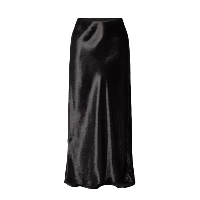 Sophia Black Satin Skirt – Elegant long satin skirt, luxurious black skirt for women, formal evening wear, versatile chic skirt, flattering satin fashion, timeless stylish skirt, dressy satin skirt, perfect for cocktail parties, weddings, and special events.