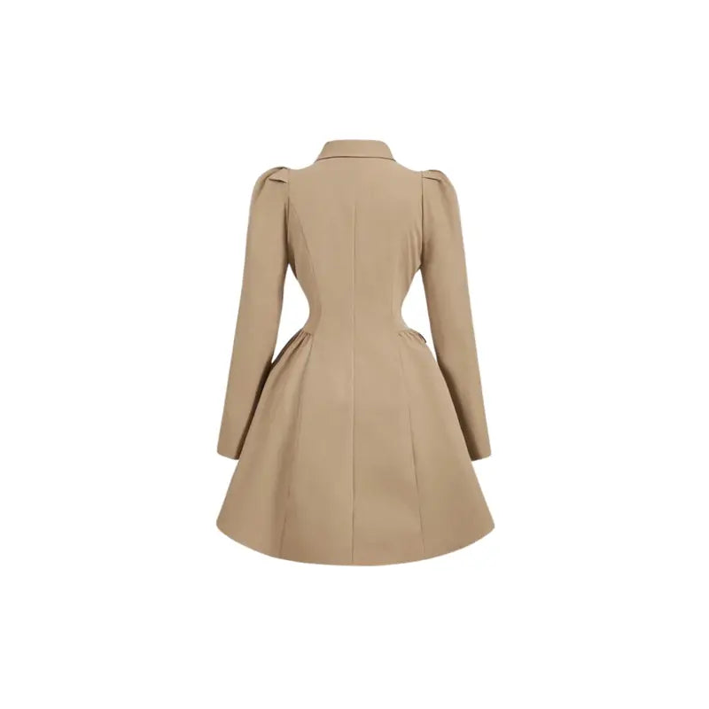 Mara midi blazer dress with padded shoulders, double-breasted design, faux pockets, and flat woven fabric for an elegant and stylish look.