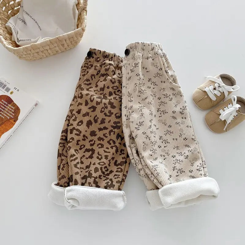 Leopard Print Baby & Kids Pants in Beige and Brown with Elastic Waistband and Comfortable Fit