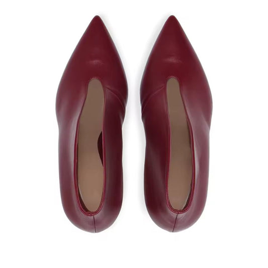 Elegant burgundy high heel ankle boots for women – leather look stiletto boots fall winter
