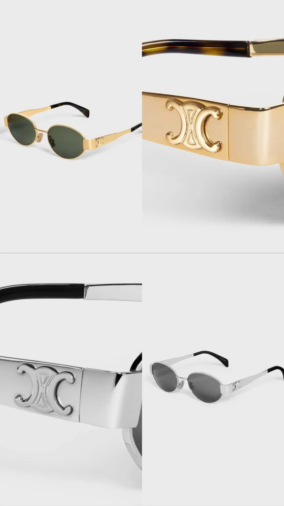 Minimalist silver designer sunglasses for women – Ceylie Arc oval metal sunglasses with UV lenses