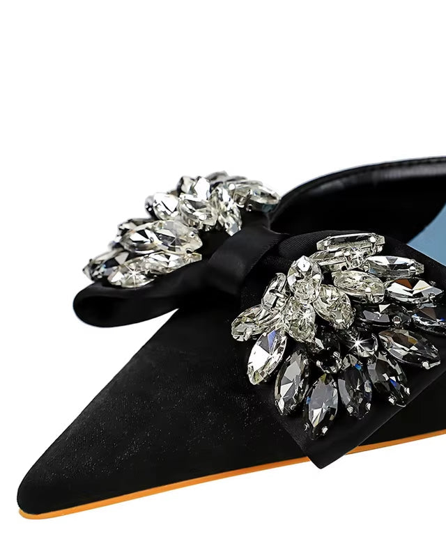 Chic rhinestone pumps with bow detail, stylish shoes for parties and formal events.