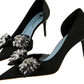 Chic rhinestone pumps with bow detail, stylish shoes for parties and formal events.