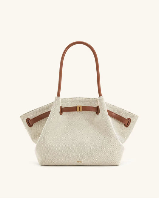 Soft interior of Toscana Tote with phone pocket and beige lining
