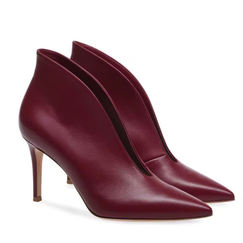 Women’s burgundy pointed toe ankle boots with 8cm stiletto heel – Zara style fall fashion shoes
