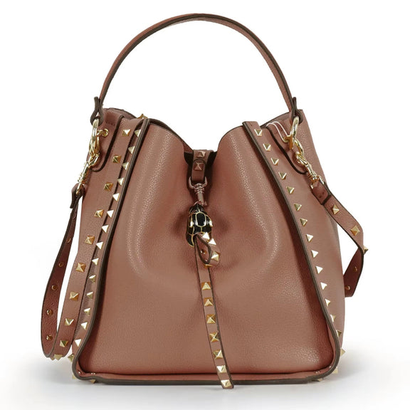 Chic crossbody bag for women featuring genuine leather and edgy studs.