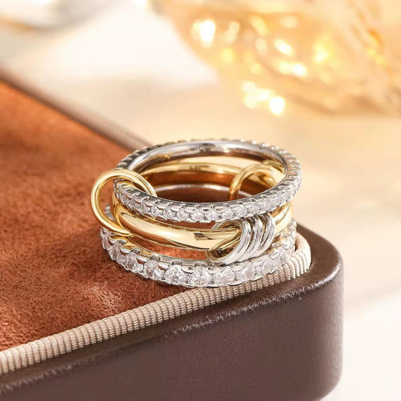 Bold stacking ring trend 2025 – 18K gold plated, hypoallergenic, zircon detailed women’s fashion ring