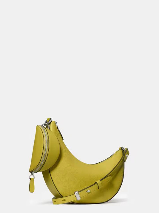 Chic and Charm Eclipse Half Moon Bag – yellow crescent shoulder bag with mini pouch
