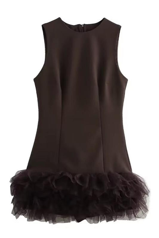 Black Tulle Hem Mini Dress Chic&Charm Black Tulle Hem Mini Dress Chic&Charm