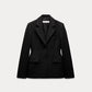 Elegant Women's Slim Blazer with Shoulder Pads in Cotton-Polyester Blend for Spring 2025 Office Wear.
