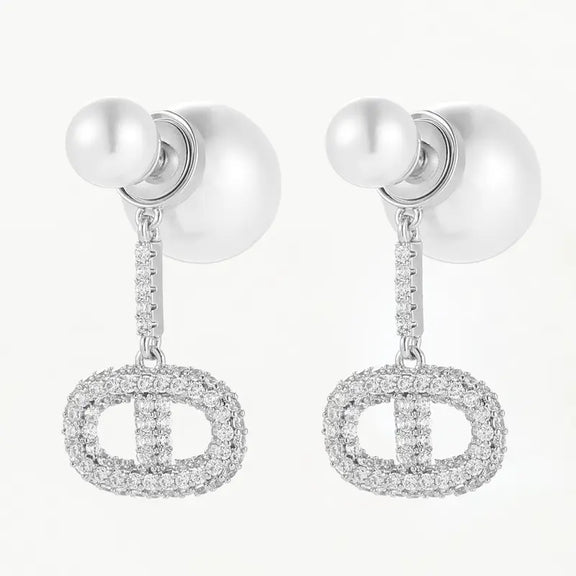 Elegant gold and silver earrings with sparkling zirconia and ABS, luxurious statement jewelry for women, ideal gift