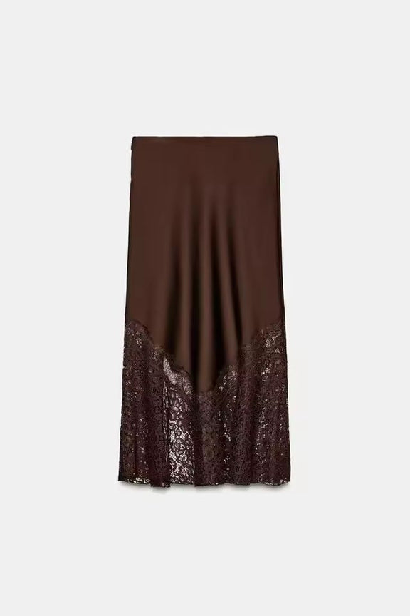 eleganza fashion trend lace maxi skirt brown women