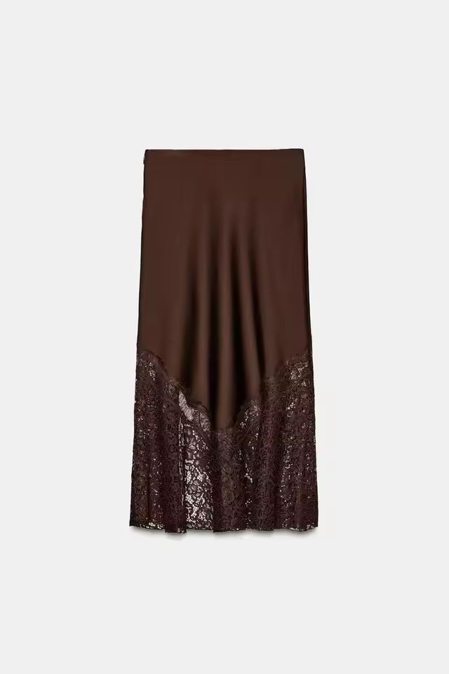 eleganza fashion trend lace maxi skirt brown women