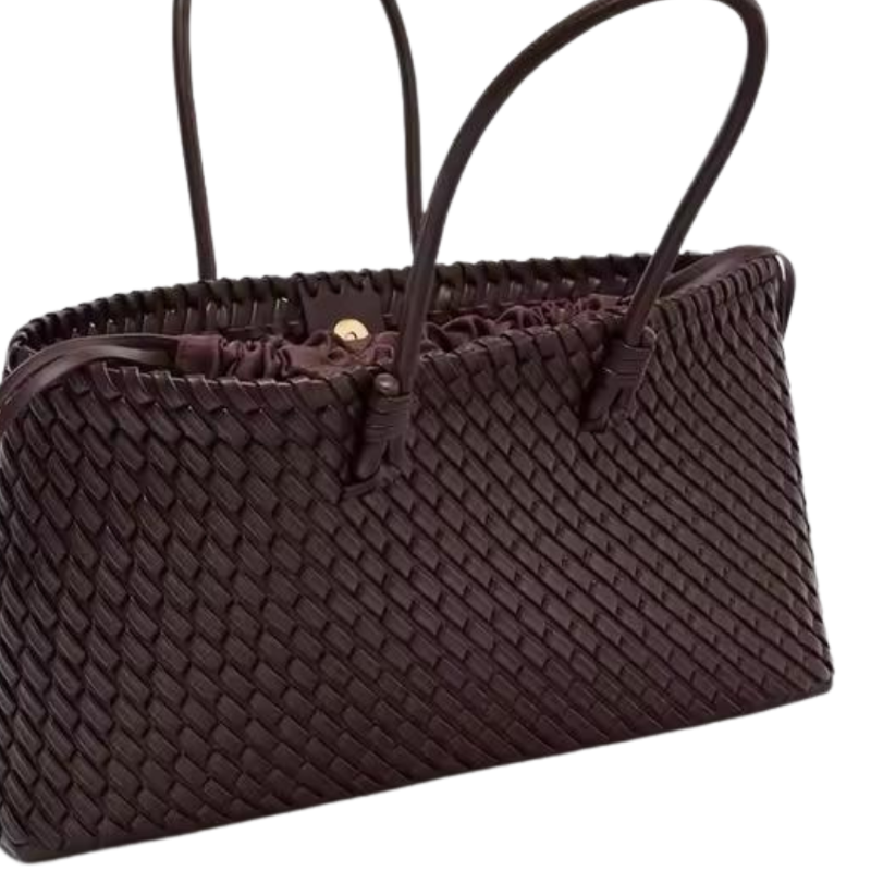 Designer-inspired brown everyday tote bag with spacious interior and zipper compartment
