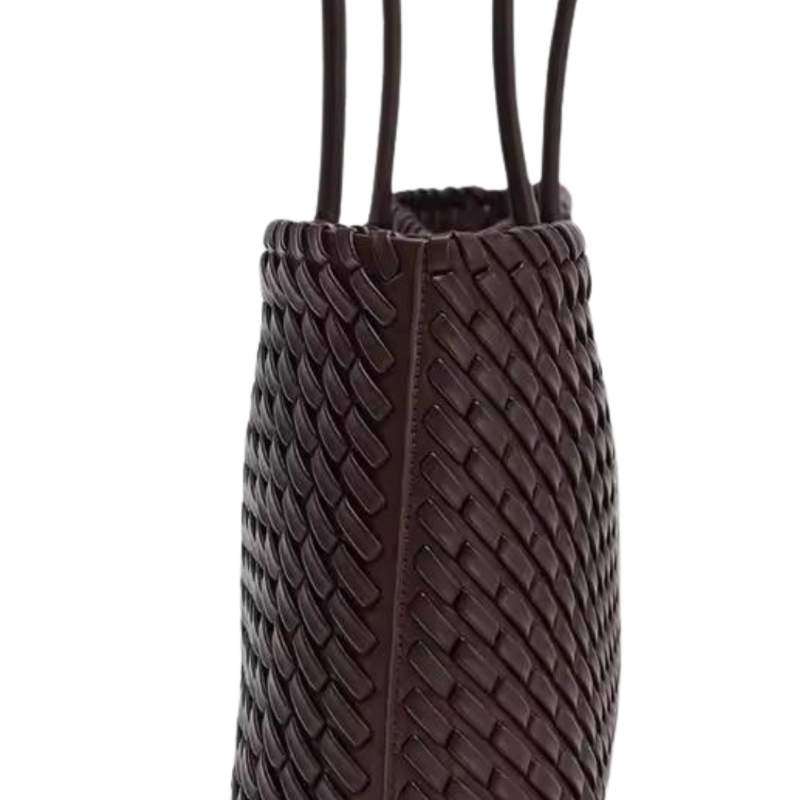 Luxury woven PU leather tote bag for women in black and brown – Scandinavian style by Chic and Charm Store
