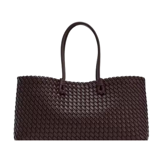 Elegant large black women’s shoulder bag with luxury woven texture and durable PU leather
