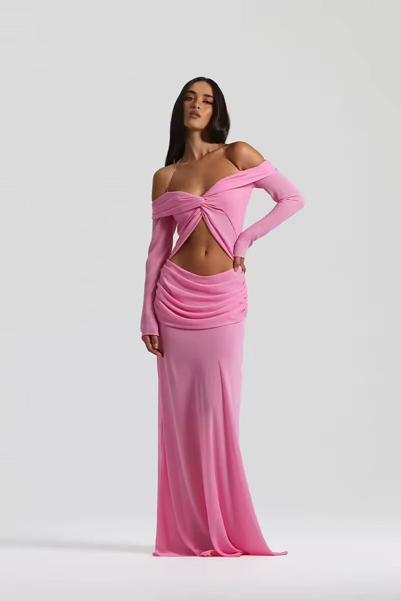 ENVIE pink strapless maxi club dress with cut-out by Chic Charm