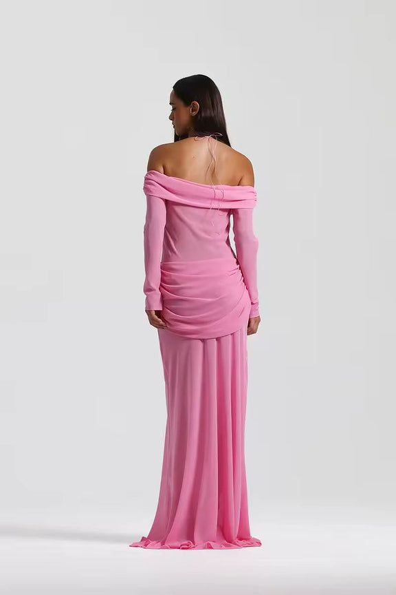 ENVIE pink strapless maxi club dress with cut-out by Chic Charm