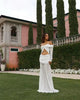 White bodycon cut-out evening gown stretch fabric