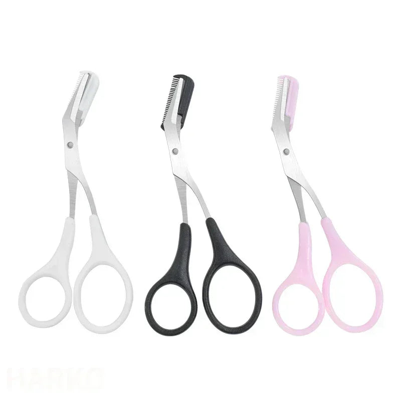 Eyebrow trimming set with curved razor and scissors with comb in various colors - Practical tool for beginners
