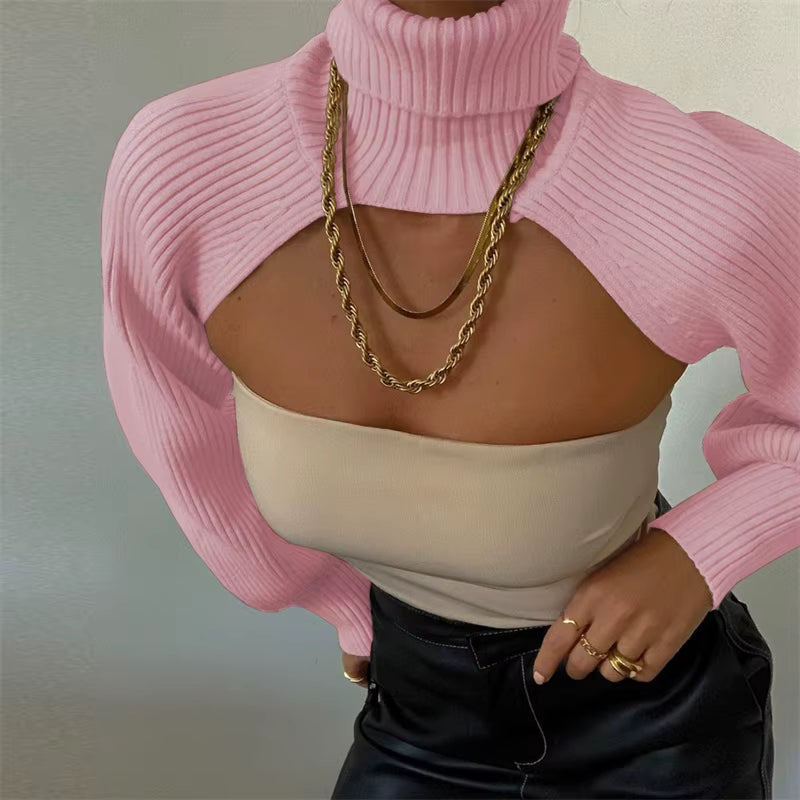 Trendy knitted turtleneck pullover available in multiple colors for autumn and winter fashion. Trendy women's tops.
