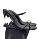 FATAL BITE Heels in Glossy Black – gothic high heels with metallic predator teeth heel, black PU leather sandals for fashionistas, clubwear statement shoes with bite
