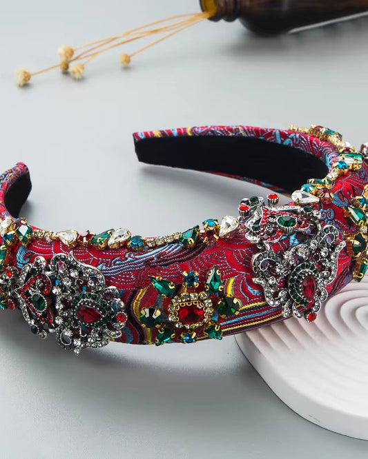 Luxury Baroque Palace Style Full Rhinestone Headband Hair Accessories Women Thickened Sponge Embroidery Prom Hairband Hair Hoop