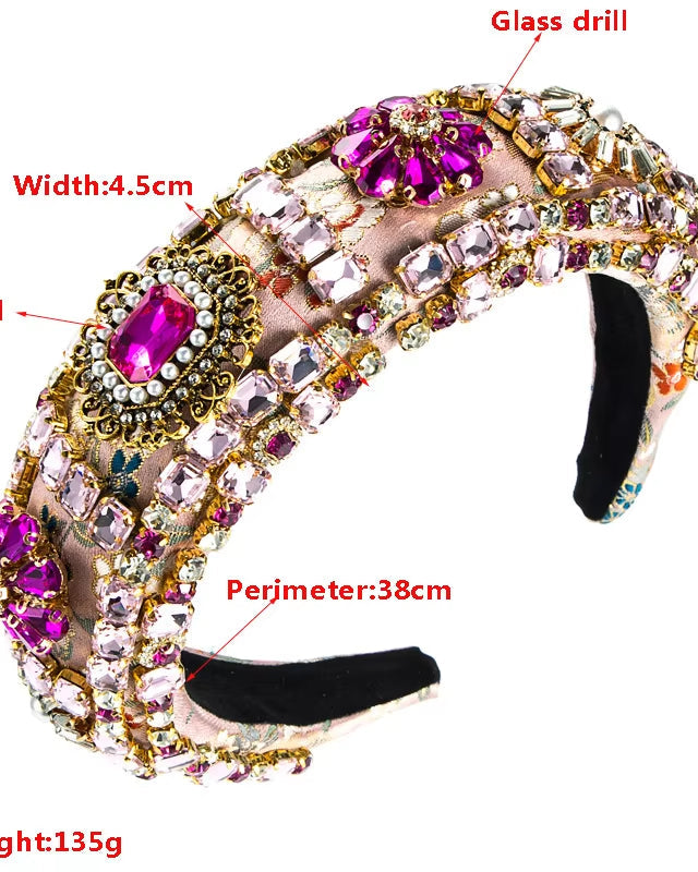 Luxury Baroque Palace Style Full Rhinestone Headband Hair Accessories Women Thickened Sponge Embroidery Prom Hairband Hair Hoop