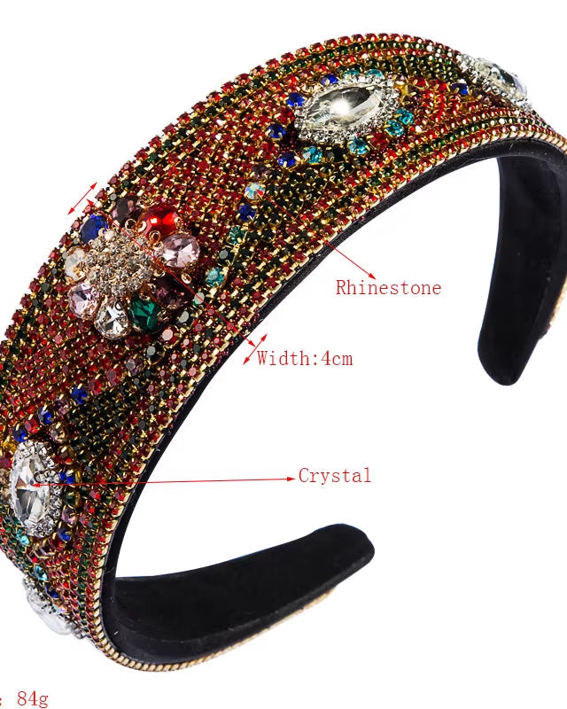 Luxury Baroque Palace Style Full Rhinestone Headband Hair Accessories Women Thickened Sponge Embroidery Prom Hairband Hair Hoop