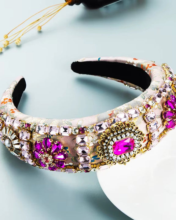 Luxury Baroque Palace Style Full Rhinestone Headband Hair Accessories Women Thickened Sponge Embroidery Prom Hairband Hair Hoop