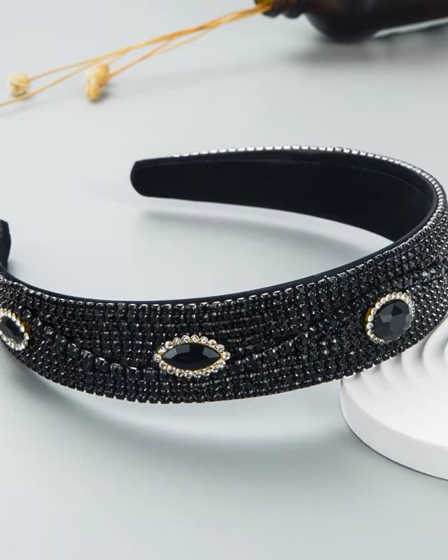 Luxury Baroque Palace Style Full Rhinestone Headband Hair Accessories Women Thickened Sponge Embroidery Prom Hairband Hair Hoop