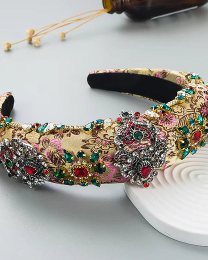 Luxury Baroque Palace Style Full Rhinestone Headband Hair Accessories Women Thickened Sponge Embroidery Prom Hairband Hair Hoop