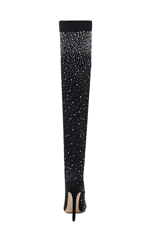 Glamour Goddess Over-The-Knee Boots in classic black with sparkling crystal rhinestones.