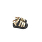 Stylish silver and gold platform sandals with adjustable ankle strap and black sole – perfect summer footwear. Mykonos Sandals