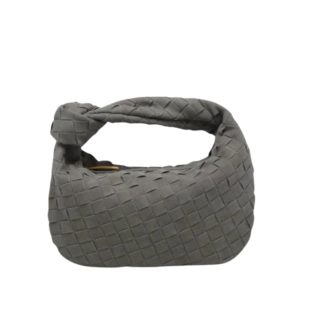 Luxe Weave Suede Handbag in sophisticated gray, perfect for any outfit
  
