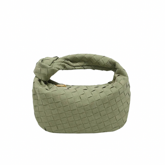 Luxe Weave Suede Handbag in vibrant green, designed with an elegant woven style