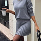 Cozy Grey turtleneck sweater for women in a casual two-piece set, perfect for autumn and winter styling, ideal for café visits and stylish everyday looks.