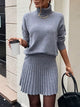 Cozy Grey turtleneck sweater for women in a casual two-piece set, perfect for autumn and winter styling, ideal for café visits and stylish everyday looks.